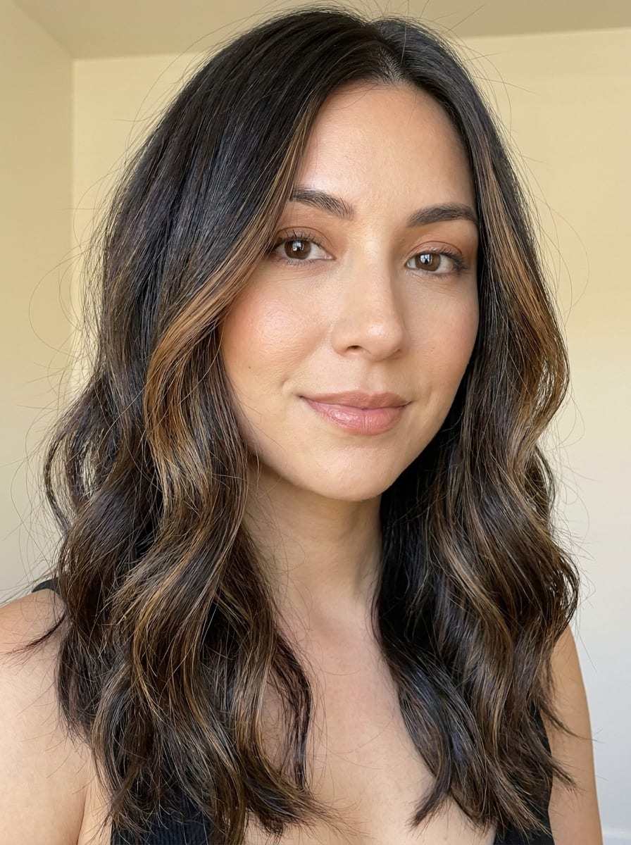 Dunkelbraune Haare mit Karamell Face Framing - braune Haare mit Highlights